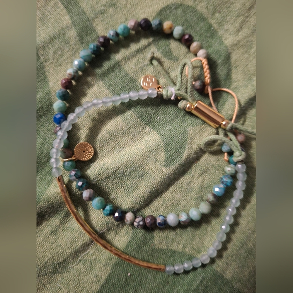 Elegant Beaded Bracelet Set in Blue and Gold